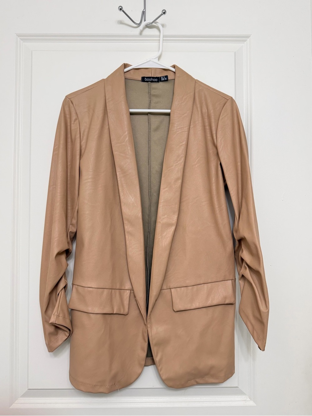 Boohoo Nude Tan Faux Leather Blazer